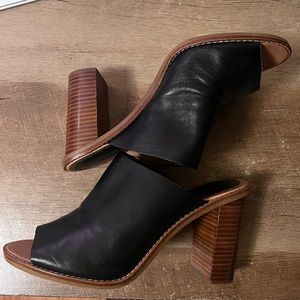 Madewell Black Leather Blocked Heeled Mules Sz 10